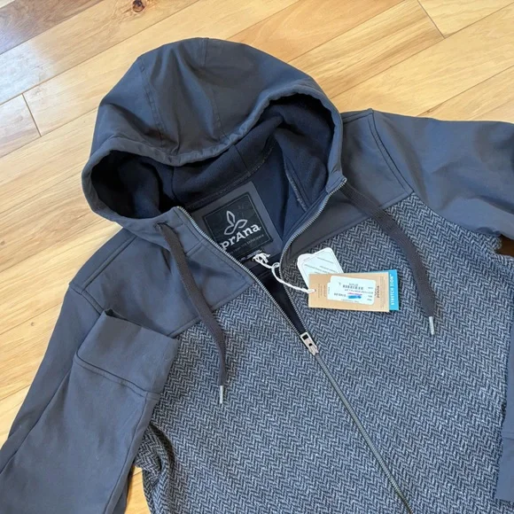 PrAna Zion Zip Up Hoodie Mens Sz L Gray Knit Hooded DWR Sweatshirt - Picture 1 of 9